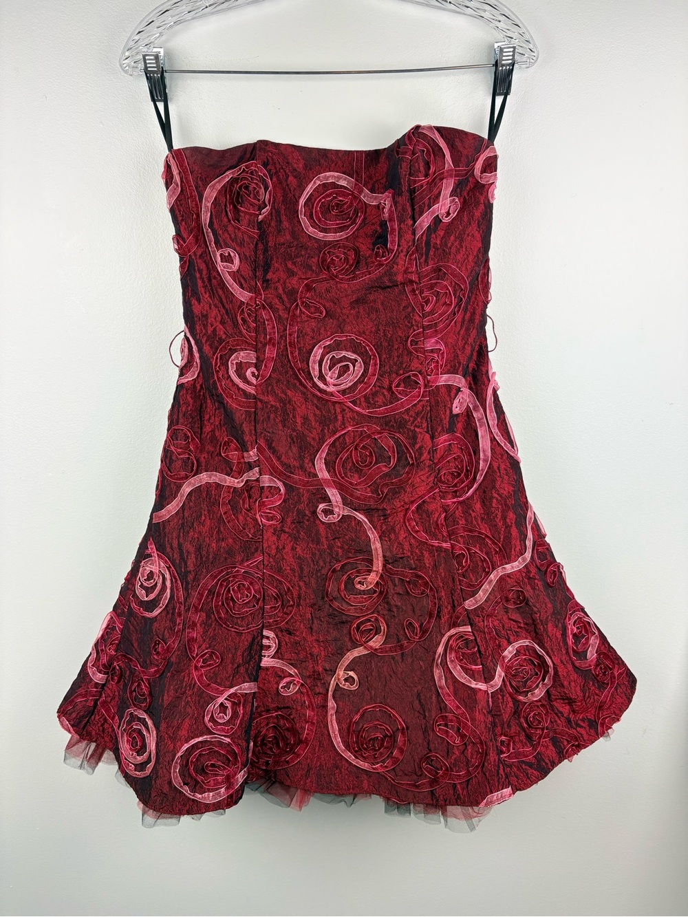 VTG Jessica McClintock Strapless Fit & Flare Creped Dress Carmine Red Sz 6